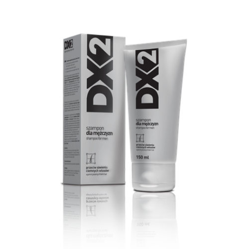 DX2 Shampoo for Men, 150ml tube and packaging, designed to reduce gray hair and strengthen hair.