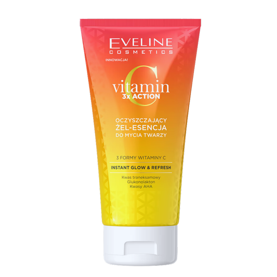 Tube of Eveline Vitamin C 3x Action Cleansing Gel-Essence, 150ml, designed to brighten and cleanse the skin