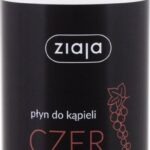 Bottle of Ziaja Red Currant Bath Wash with black and white packaging and red currant design.