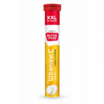 Tube of Active Muss Vitamin C Effervescent Tablets with lemon flavor, featuring XXL packaging and vibrant yellow design.