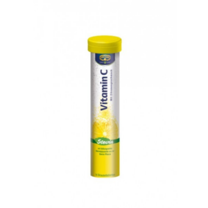 Krüger Vitamin C Effervescent Tablets tube with stevia and lemon flavor, providing immune support in a sugar-free formula.
