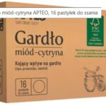APTEO Honey-Lemon Lozenges packaging, showing a 16-piece box with natural honey and lemon ingredients, FSC-certified logo.