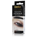 Delia Cosmetics Eyebrow Expert Cream Henna in Black packaging, showcasing a bold and defined eyebrow look for professional-style results.