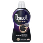 Perwoll Renew Black Laundry Detergent bottle with a dark purple and black design, highlighting its fabric-reviving formula for dark clothing.
