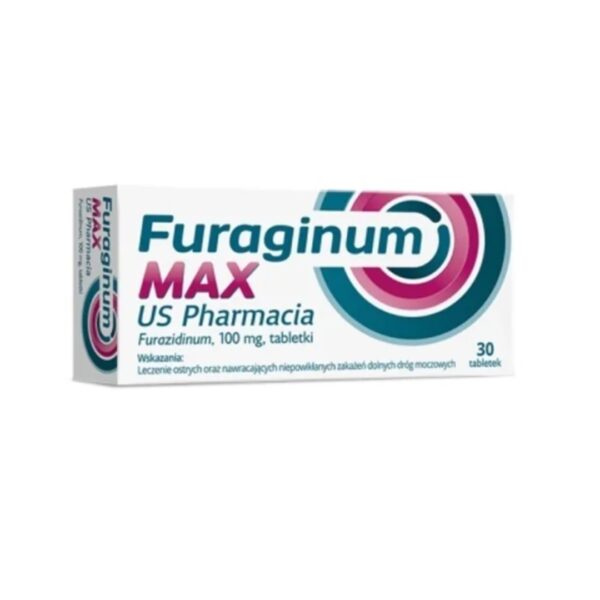 Box of Furaginum Max 100 mg tablets by US Pharmacia for urinary tract infection treatment, 30 tablets