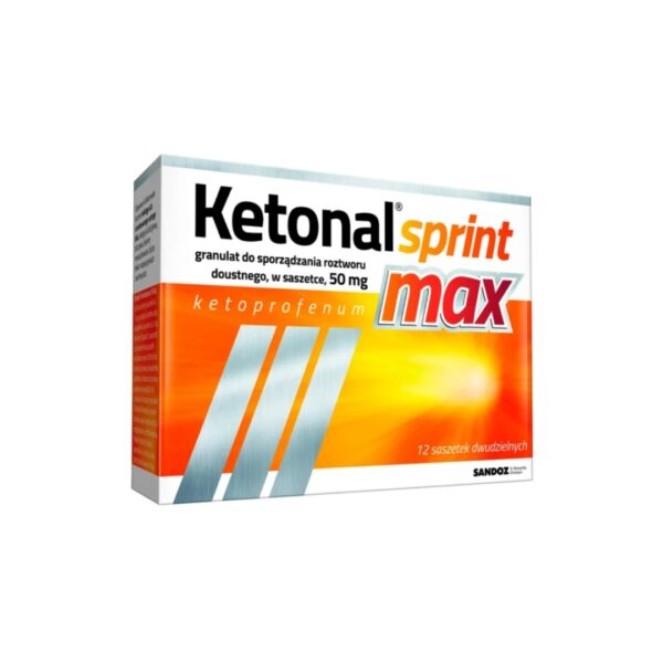 Box of Ketonal Sprint Max 50 mg oral granules with 12 sachets for fast and effective pain relief
