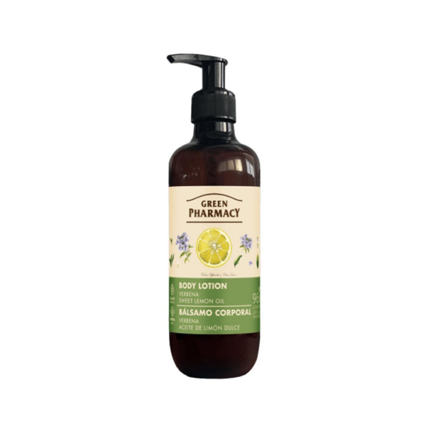 Green Pharmacy Fig & Argan Oil Body Lotion in a dark amber pump bottle with illustrated figs and argan nuts on the label.