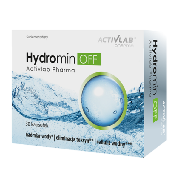 Box of Hydromin OFF by Activlab Pharma, a water retention and detox supplement with 30 capsules.