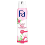 Fa Sweet Rose Anti-Perspirant Spray in pink and white bottle with peony and raspberry design