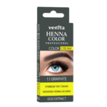 Venita Henna Color Eyebrow Tint Cream 1.1 Graphite packaging with eye graphic and goji extract label.