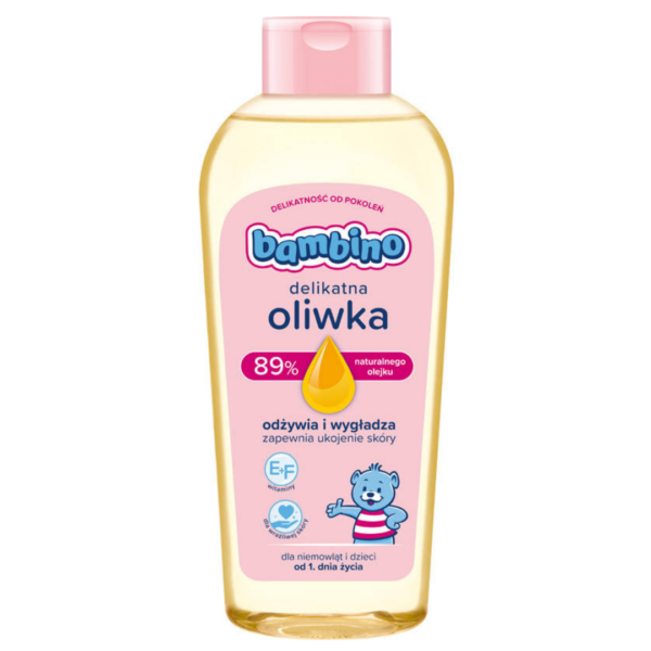Bambino Delikatna Oliwka baby oil bottle, 200 ml, with 89% natural oil content, for newborn and baby skincare