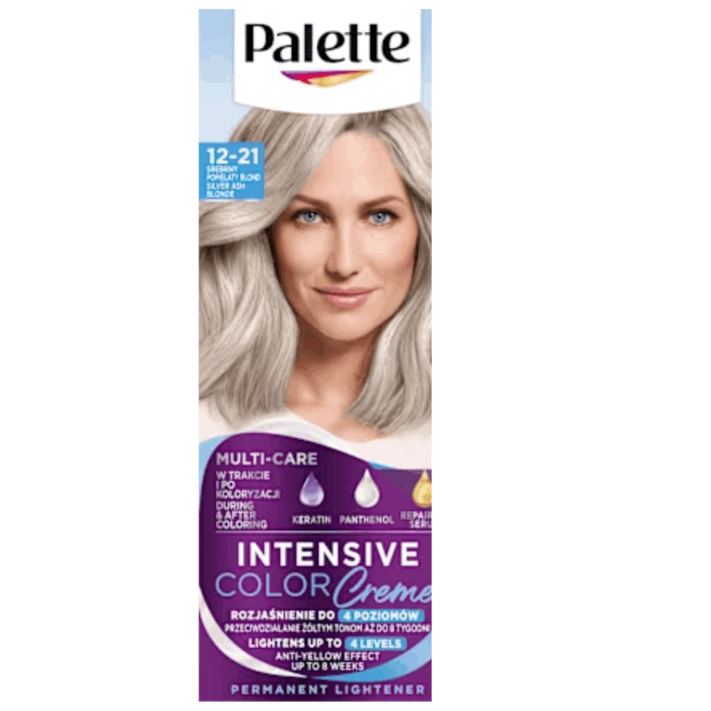 Palette, hair dye, silver blond, permanent lightener, silver hair dye, anti-yellow, hair bleach, keratin, panthenol, repairing serum, lightening cream, cool blond, icy blonde, lift 4 levels, at-home hair color