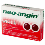 Box of Neo-Angin Cherry Sugar-Free lozenges – 24 hard throat tablets for sore throat and irritation.
