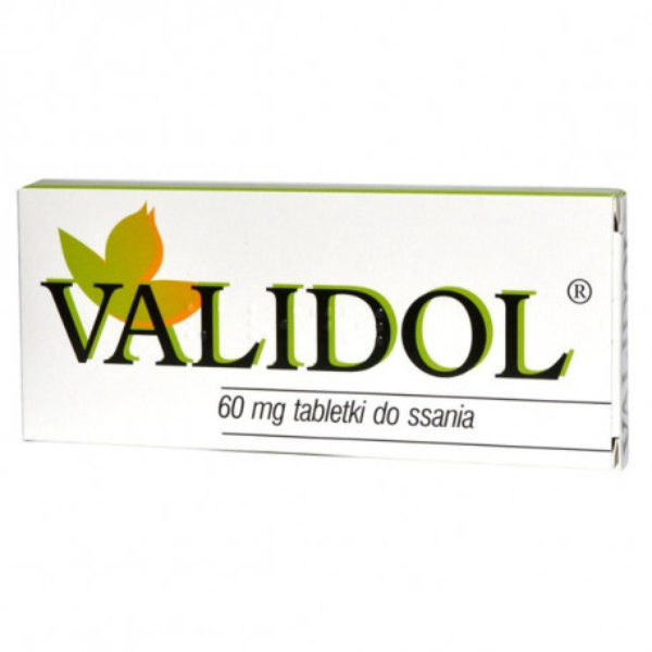 Box of Validol 60 mg lozenges – calming tablets for mild heart discomfort and stress relief.