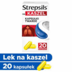 Box of Strepsils Cough Relief Hard Capsules – 20 yellow capsules for dry and irritating cough.