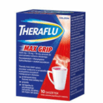 Box of Theraflu Max Grip – 10 sachets of berry-lemon flavored powder for flu and cold relief with paracetamol, phenylephrine, and vitamin C