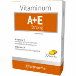 Box of Vitaminum A+E Strong (30 capsules) by Starpharma – dietary supplement supporting skin health and cell protection.