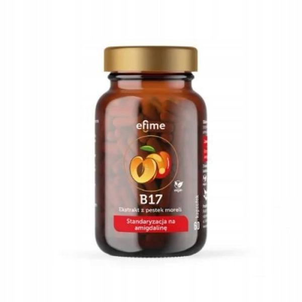 Efime B17 dietary supplement – bottle with 60 vegan capsules containing apricot kernel extract standardized for amygdalin.