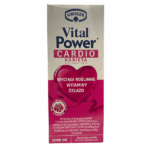 Box of Krüger Vital Power Cardio Woman – 1000 ml liquid dietary supplement with plant extracts, vitamins, and iron.