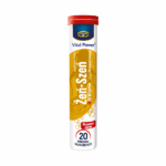 Tube of Krüger Vital Power Ginseng + 10 Vitamins – Orange flavoured effervescent tablets (20 pcs, sugar-free).