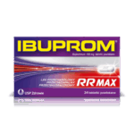 Box of Ibuprom RR Max 400 mg – 24 coated tablets for fast pain, fever, and inflammation relief with RR (Rapid Release) technology.