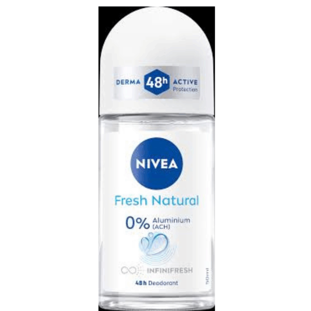 NIVEA Fresh Natural 0% Aluminium Deodorant Roll-On, 50ml bottle with 48-hour protection and ocean freshness