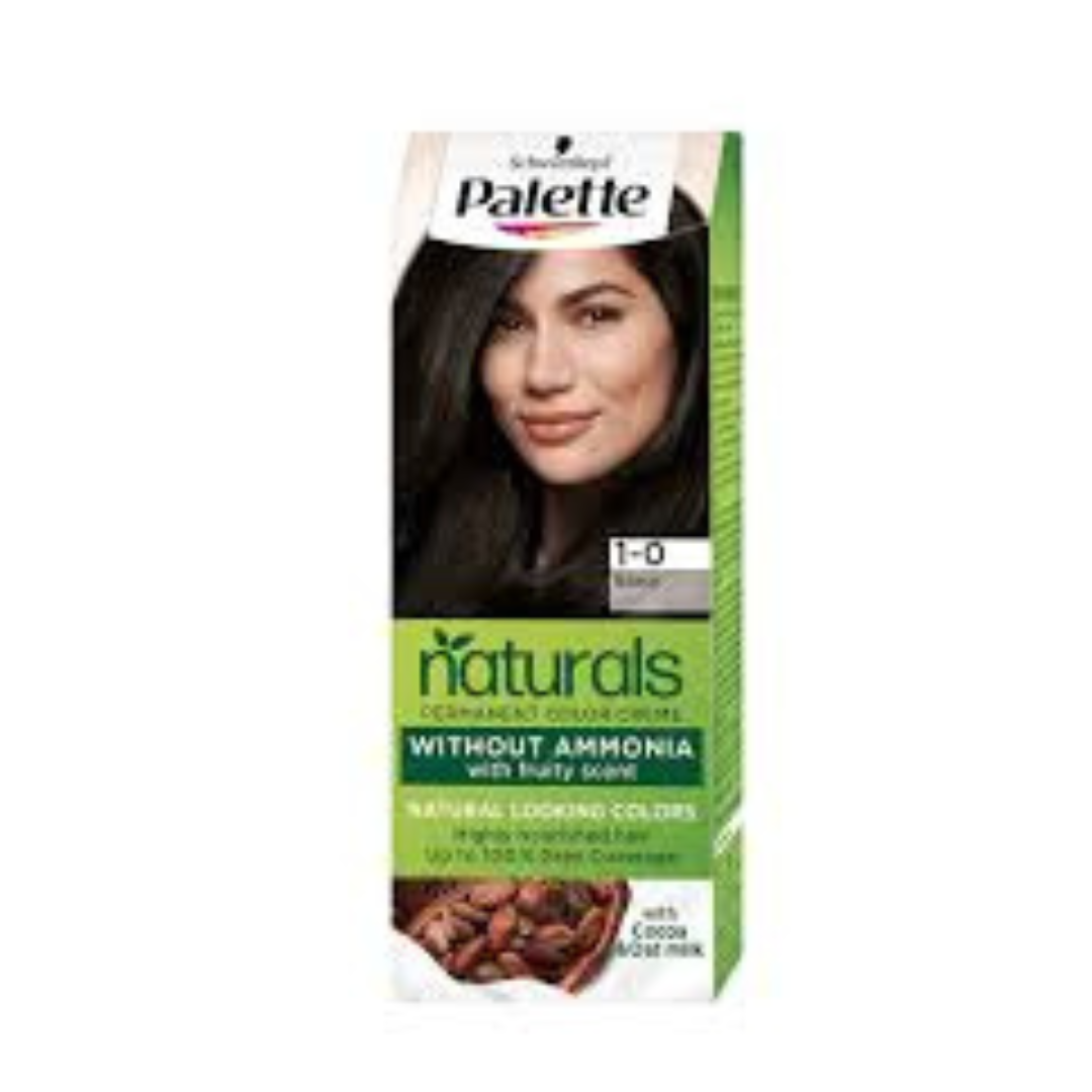 Box of Schwarzkopf Palette Naturals Permanent Hair Color 1-0 Black, ammonia-free with cocoa and shea butter