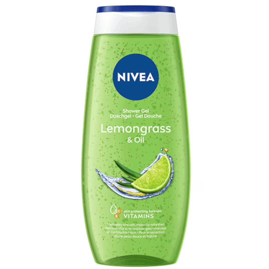 NIVEA Lemongrass & Oil Shower Gel 250ml with vitamins and oil pearls in a green bottle