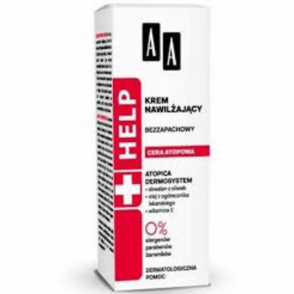 Box of AA Help Moisturizing Cream for atopic skin – fragrance-free, dermatologically tested.