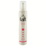 Bottle of Schwarzkopf Taft Phyto-Keratin Mousse Hold 4 – styling foam for strong hold and hair care.