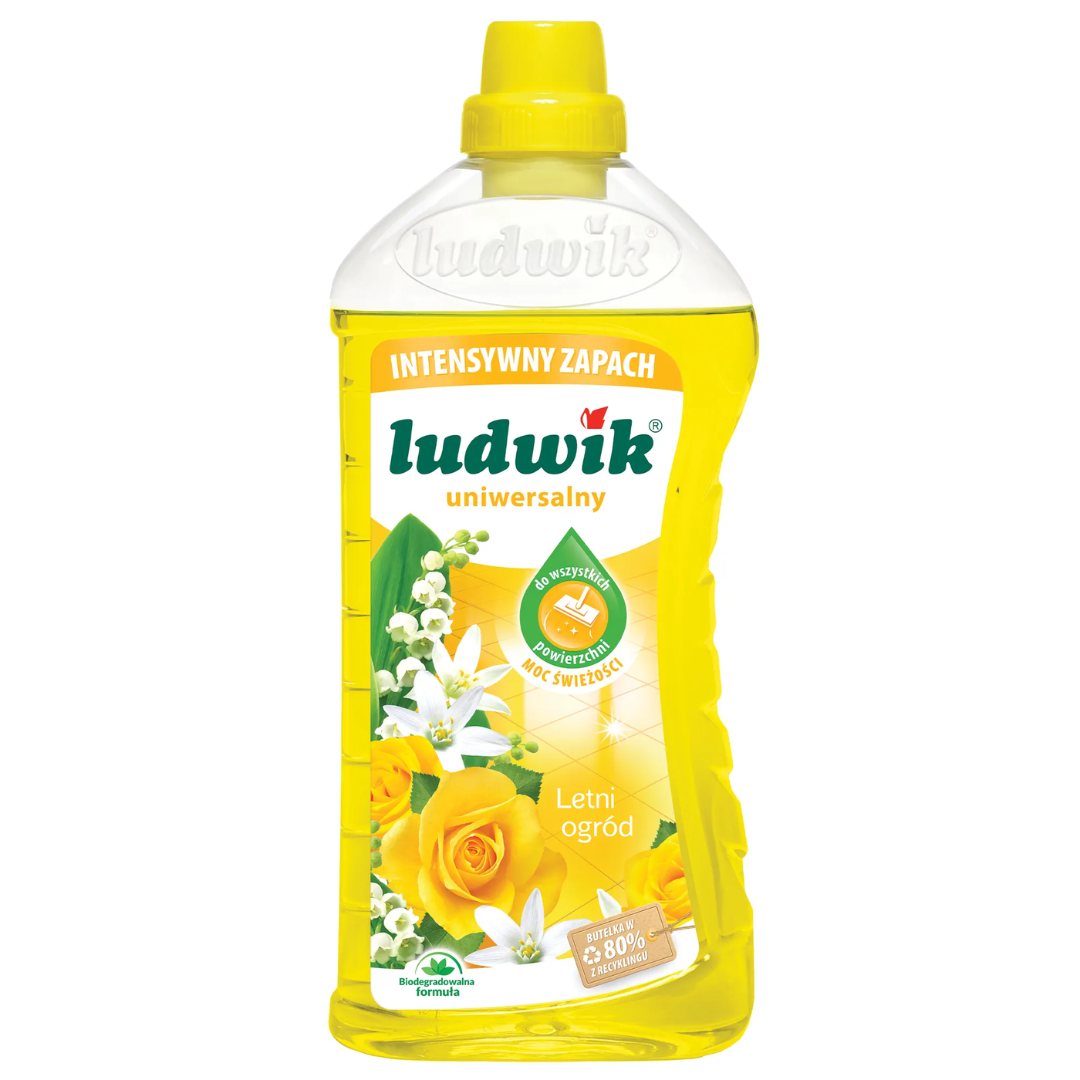 Ludwik Universal Cleaner Summer Garden – yellow multi-surface cleaning liquid with floral scent in 1L bottle
