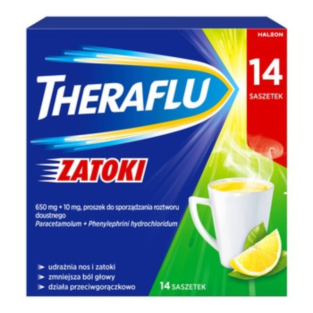 Theraflu Sinuses Zatoki 14 Sachets – Cold and Sinus Relief Powder with Paracetamol and Phenylephrine