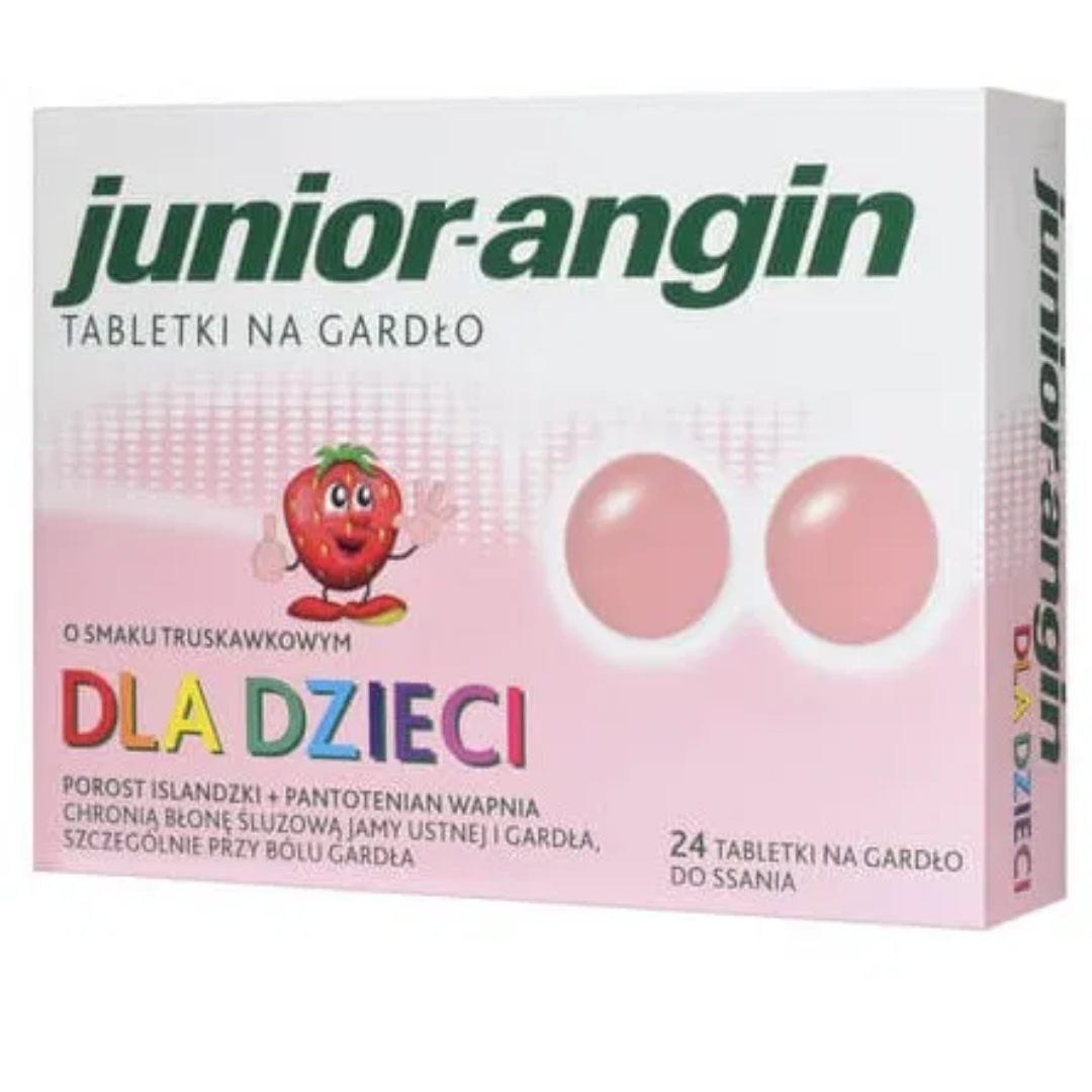 Junior-Angin Throat Lozenges for Children – Strawberry Flavor – 24 Lozenges