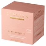 Pink box of Dermika Imagine Platinum Skin 70+ Anti-Wrinkle Cream for mature skin, day and night use.
