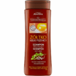 Brown bottle of Joanna Traditional Recipe Egg Yolk & Wheat Sprouts Shampoo for dyed and lightened hair, 200ml.