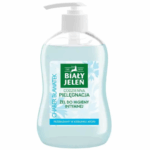 Bottle of Biały Jeleń Intimate Hygiene Gel with Cornflower for daily care, 500ml pump.