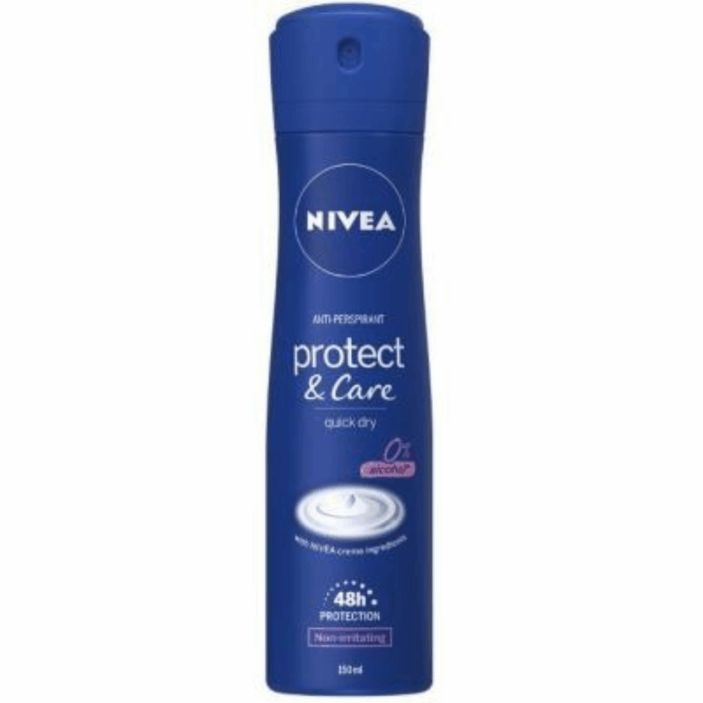NIVEA Protect & Care Anti-Perspirant Spray 150ml – 48h protection and gentle skincare with NIVEA Crème essence.