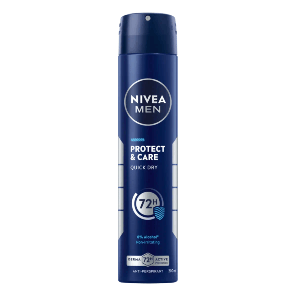 NIVEA MEN Protect & Care Anti-Perspirant Spray 200ml – 72h protection, alcohol-free, quick-dry formula for men.