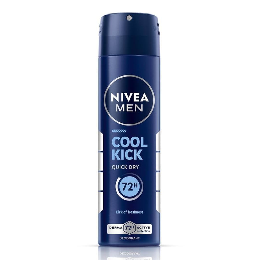 NIVEA MEN Cool Kick Deodorant Spray 200ml – 72h freshness, quick-dry, cooling formula for men.