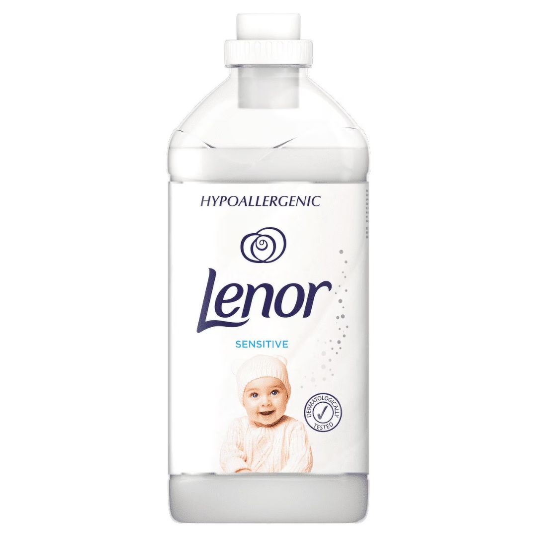 Lenor Sensitive Fabric Softener 925ml – hypoallergenic bottle with baby image and white clean design