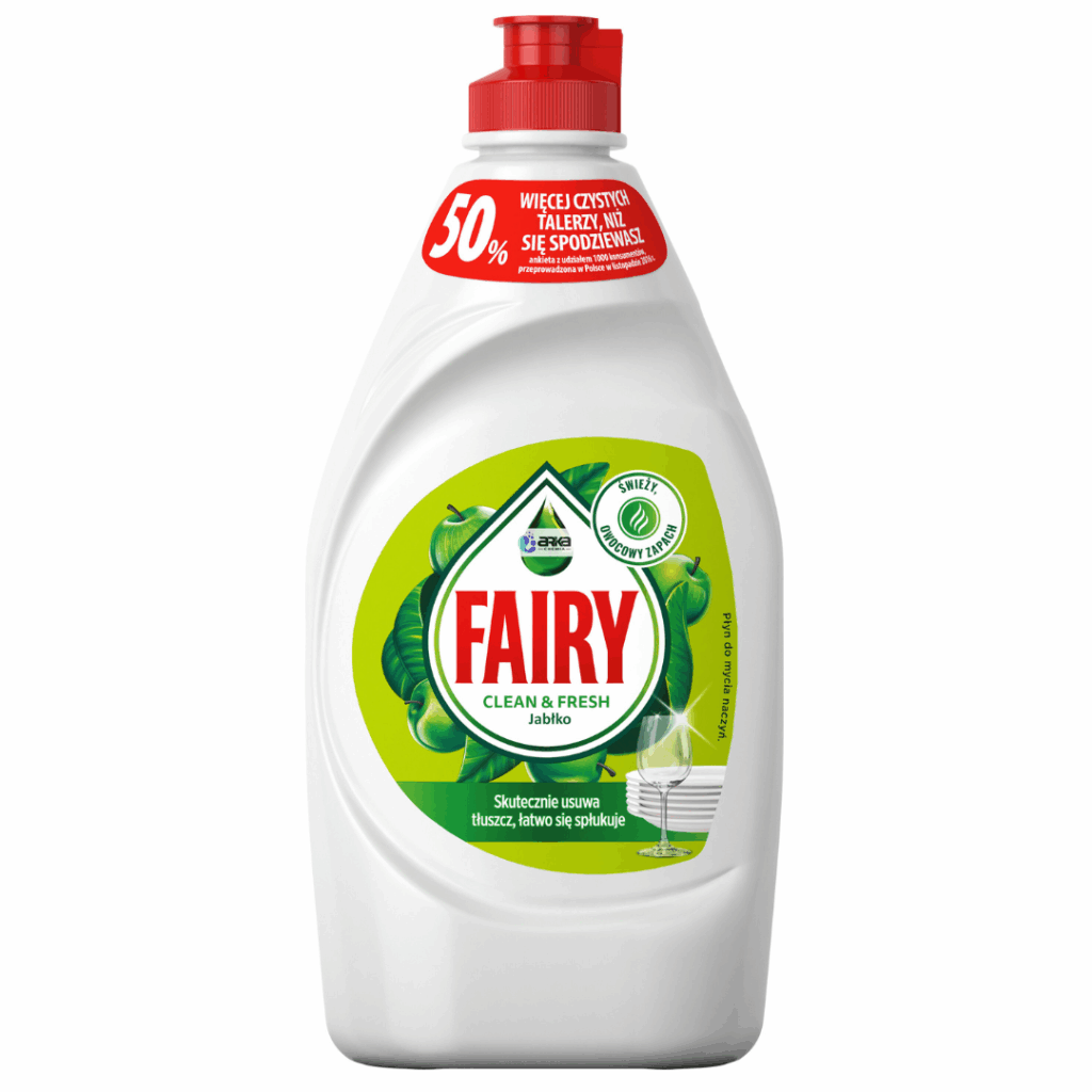Bottle of Fairy Clean & Fresh Dishwashing Liquid, apple scent, 900ml