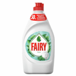 Bottle of Fairy Dishwashing Liquid, mint scent, 450ml, with red cap
