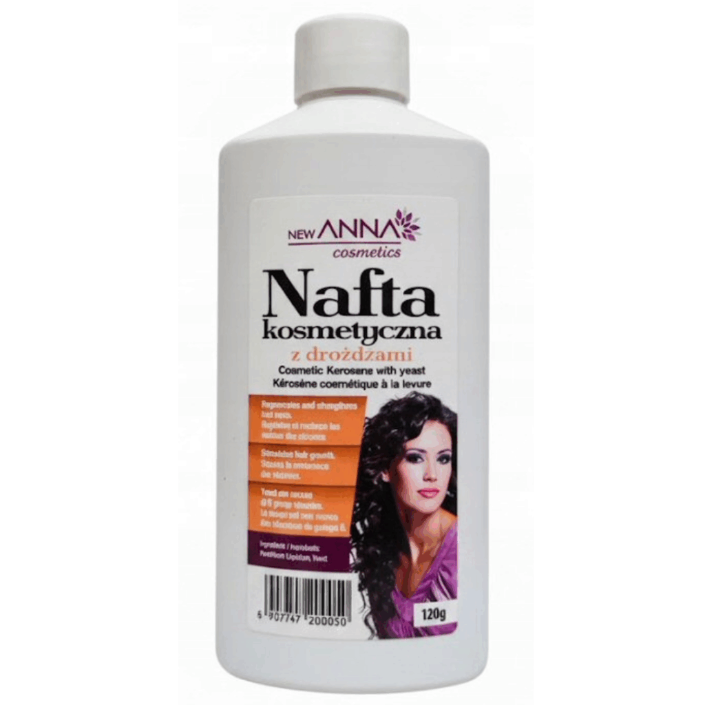 Bottle of New Anna Cosmetic Naphtha with Yeast scalp treatment for hair strengthening and scalp care, 120 g