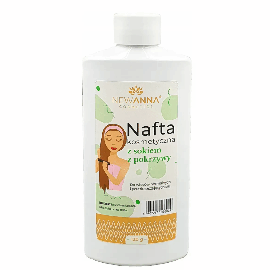 Bottle of New Anna Cosmetic Naphtha with Nettle Juice for normal to oily hair and scalp care, 120 g