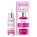 Bottle and box of Eveline Cosmetics Perfect Bright Advanced Brightening Super Serum with 10% Anti-Spot Complex