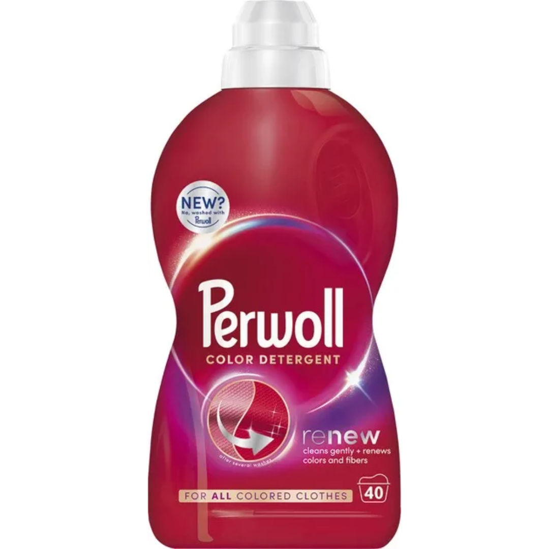Perwoll Renew Color Liquid Detergent 2L bottle designed for colored clothes, with color and fiber care formula.