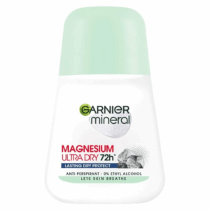 Garnier Mineral Magnesium Ultra Dry 72H anti-perspirant roll-on 50ml with 0% ethyl alcohol.