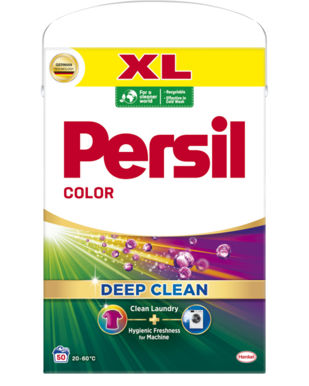 Persil Color XL deep clean laundry detergent powder box with colorful design and 50 wash capacity