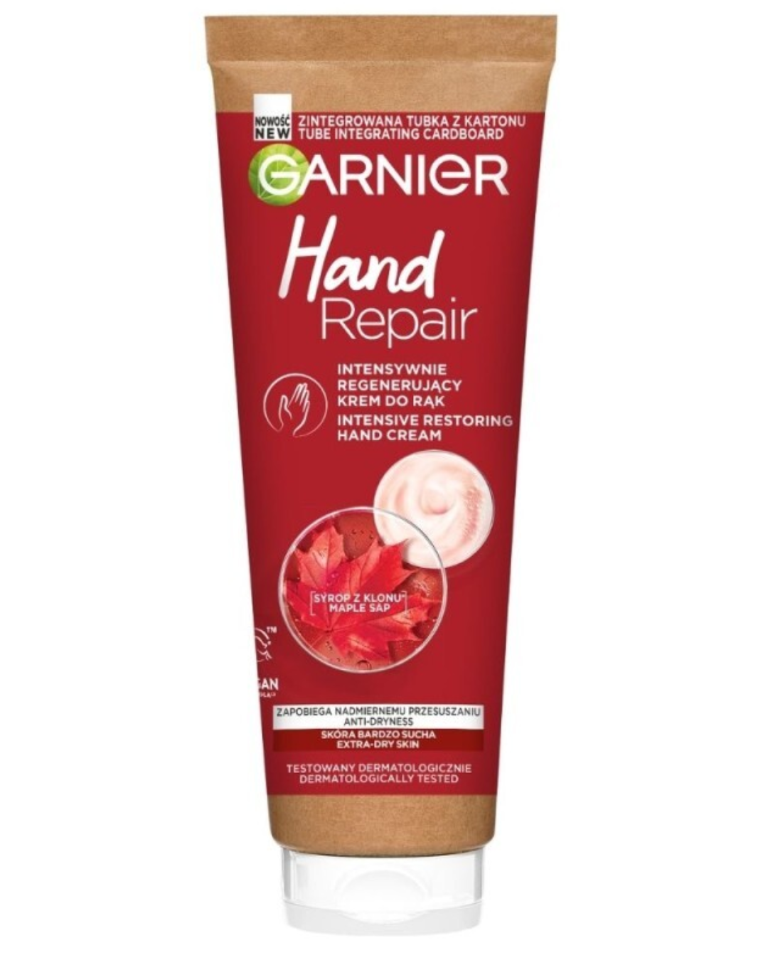 Garnier Hand Repair intensive restoring hand cream tube with maple sap for extra dry skin