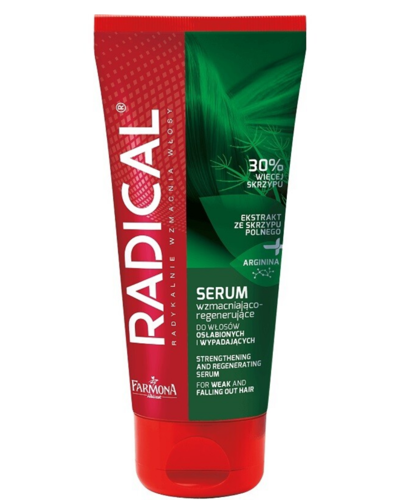Radical strengthening and regenerating hair serum tube for weak and thinning hair with horsetail extract and arginine